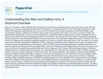 Essay on Understanding the Alien and Sedition Acts: a Historical Overview