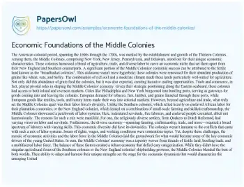 Essay on Economic Foundations of the Middle Colonies