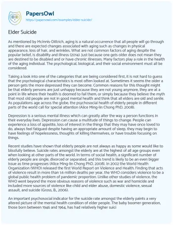 Essay on Elder Suicide