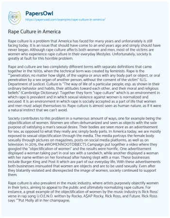 Essay on Rape Culture in America