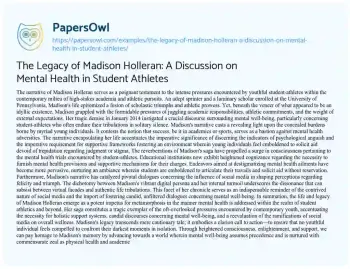 Essay on The Legacy of Madison Holleran: a Discussion on Mental Health in Student Athletes