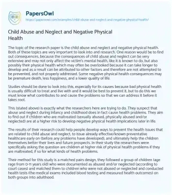 Essay on Child Abuse and Neglect and Negative Physical Health