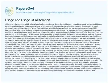 Essay on Usage and Usage of Alliteration