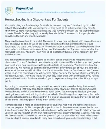 Essay on Homeschooling is a Disadvantage for Sudents