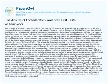 Essay on The Articles of Confederation: America’s First Taste of Teamwork