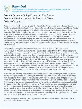 Essay on Concert Review: a String Concert at the Cooper Center Auditorium Located in the South Texas College Campus