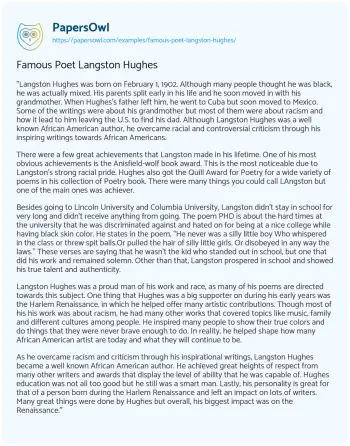 Essay on Famous Poet Langston Hughes