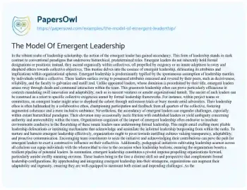 Essay on The Model of Emergent Leadership