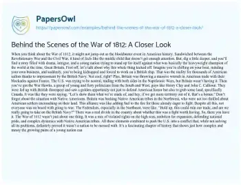 Essay on Behind the Scenes of the War of 1812: a Closer Look