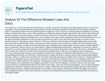 Essay on Analysis of the Differences between Laws and Ethics