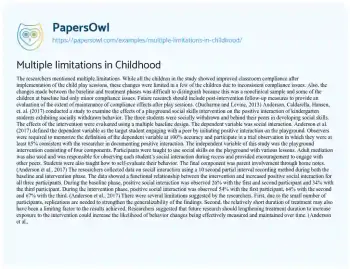 Essay on Multiple Iimitations in Childhood