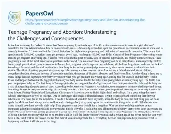 Essay on Teenage Pregnancy and Abortion: Understanding the Challenges and Consequences