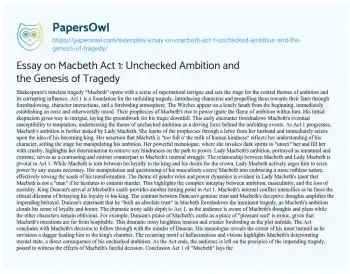 Essay on Essay on Macbeth Act 1: Unchecked Ambition and the Genesis of Tragedy