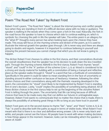 Essay on Poem “The Road not Taken” by Robert Frost