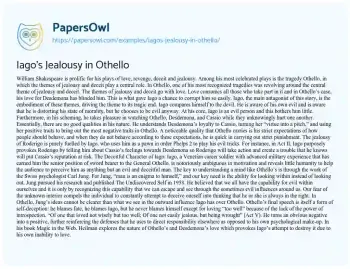 Essay on Iago’s Jealousy in Othello