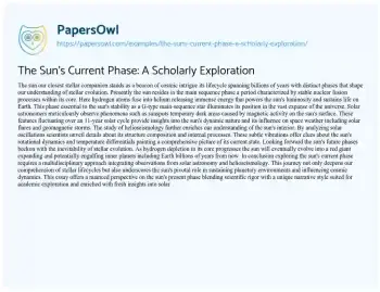 Essay on The Sun’s Current Phase: a Scholarly Exploration