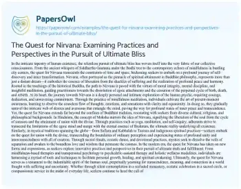 Essay on The Quest for Nirvana: Examining Practices and Perspectives in the Pursuit of Ultimate Bliss