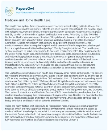 Essay on Medicare and Home Health Care