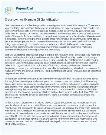 Essay on Crosstown as Example of Gentrification