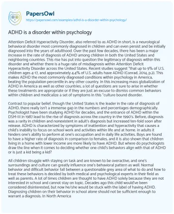 Essay on ADHD is a Disorder Within Psychology