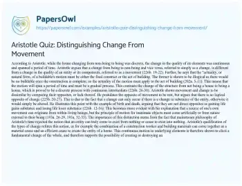 Essay on Aristotle Quiz: Distinguishing Change from Movement