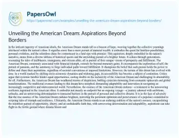 Essay on Unveiling the American Dream: Aspirations Beyond Borders