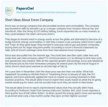 Essay on Short Ideas about Enron Company