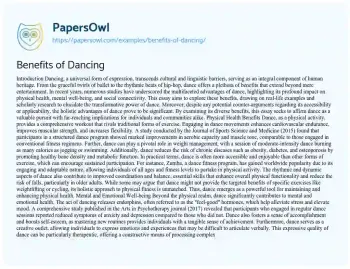 Essay on Benefits of Dancing