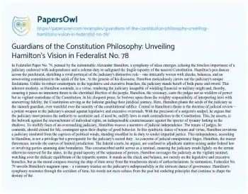 Essay on Guardians of the Constitution Philosophy: Unveiling Hamilton’s Vision in Federalist No. 78