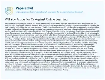 Essay on Will you Argue for or against Online Learning