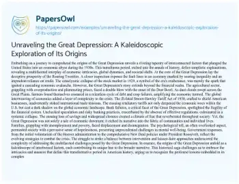 Essay on Unraveling the Great Depression: a Kaleidoscopic Exploration of its Origins