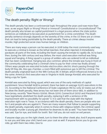 Essay on The Death Penalty: Right or Wrong?