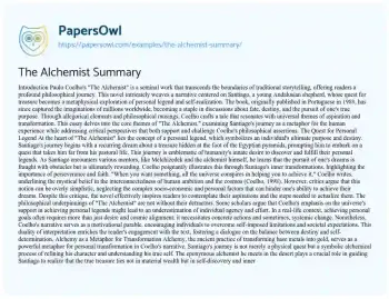 Essay on The Alchemist Summary