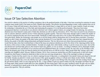 Essay on Issue of Sex-Selective Abortion