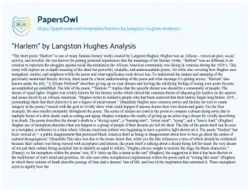 Essay on “Harlem” by Langston Hughes Analysis