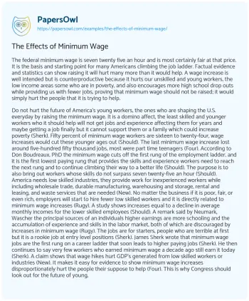 Essay on The Effects of Minimum Wage