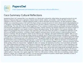 Essay on Coco Summary: Cultural Reflections