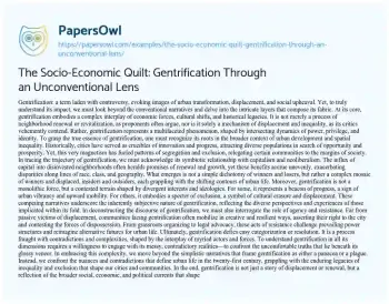 Essay on The Socio-Economic Quilt: Gentrification through an Unconventional Lens