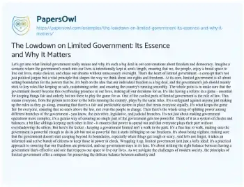 Essay on The Lowdown on Limited Government: its Essence and why it Matters