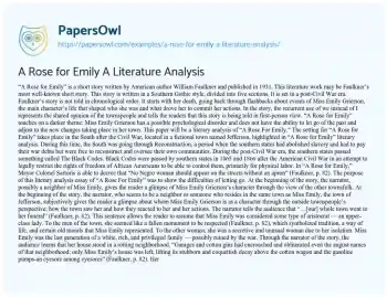 Essay on A Rose for Emily a Literature Analysis