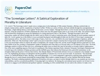 Essay on “The Screwtape Letters”: a Satirical Exploration of Morality in Literature