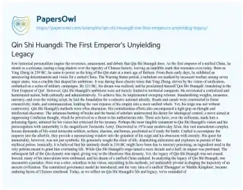 Essay on Qin Shi Huangdi: the First Emperor’s Unyielding Legacy