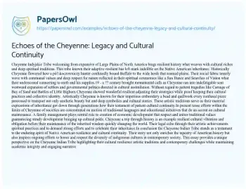 Essay on Echoes of the Cheyenne: Legacy and Cultural Continuity