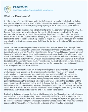 Essay on What is a Renaissance?