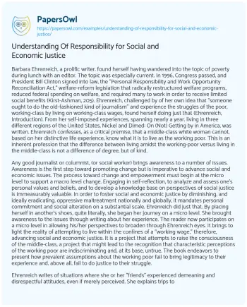 Essay on Understanding of Responsibility for Social and Economic Justice