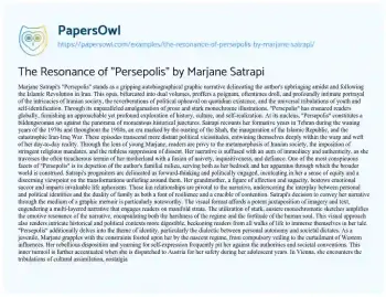 Essay on The Resonance of “Persepolis” by Marjane Satrapi