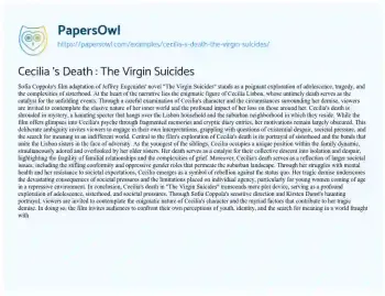 Essay on Cecilia ‘s Death : the Virgin Suicides