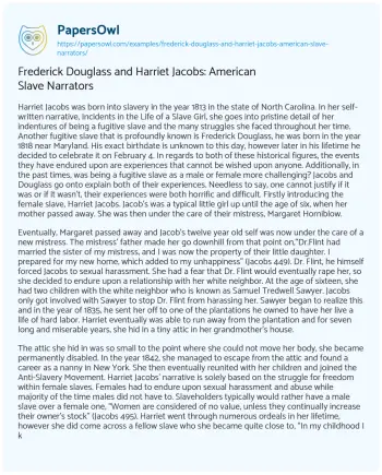 Essay on Frederick Douglass and Harriet Jacobs: American Slave Narrators