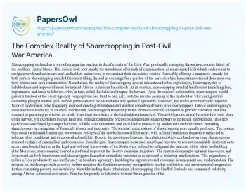 Essay on The Complex Reality of Sharecropping in Post-Civil War America