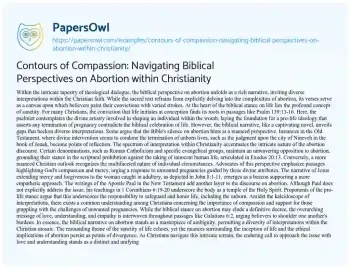 Essay on Contours of Compassion: Navigating Biblical Perspectives on Abortion Within Christianity